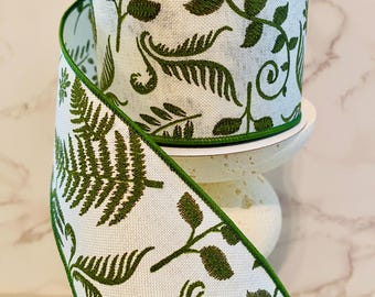 2.5" x 10yd Embroidered Greenery, Wired Edge Ribbon Wreath Supplies