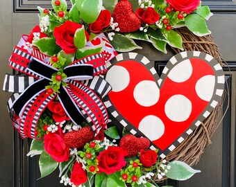 Rose Floral Heart Decor, Happy Valentine's Day Grapevine Wreath, Front Door Wreath