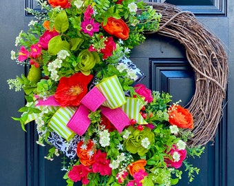 Mother’s Day Floral Wreath, Everyday Year Round Decor for Front Door, Baby Shower Door Decor, Outdoor or Indoor Wedding Wreath