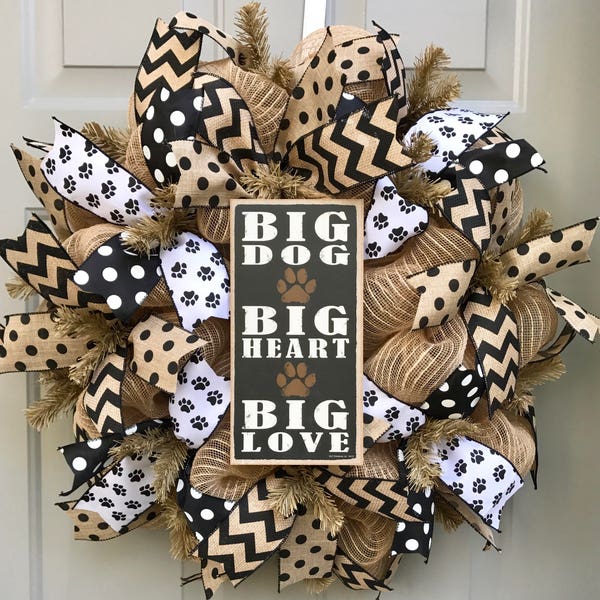 Big Dogs Negro y Marrón Burlap Deco Malla corona, corona de mascotas