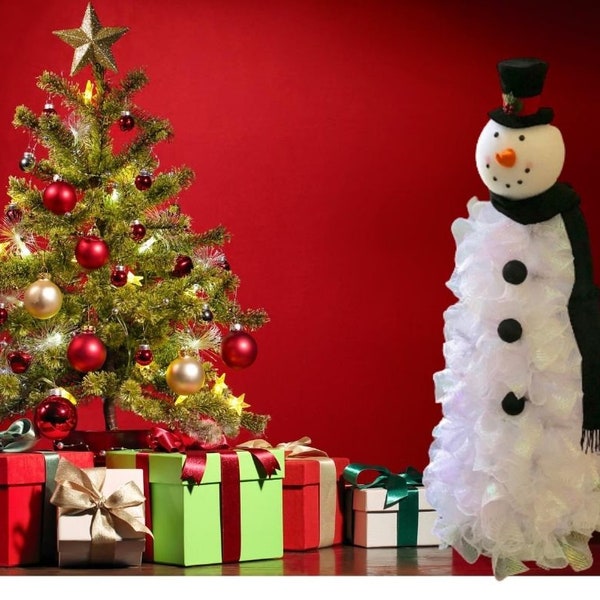 Snowman Tree DIY, Christmas Tree Mesh Tutorial, Snowman Video Tutorial, Snowman Deco Mesh, How To Snowman Tree, Wreath DIY