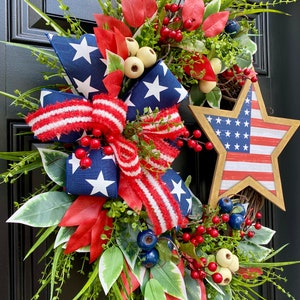 Flag Wreath, Patriotic Floral Grapevine Wreath, July 4th Wreath, July Fourth Americana, America Wreath image 5