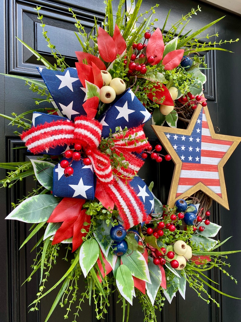 Flag Wreath, Patriotic Floral Grapevine Wreath, July 4th Wreath, July Fourth Americana, America Wreath image 5