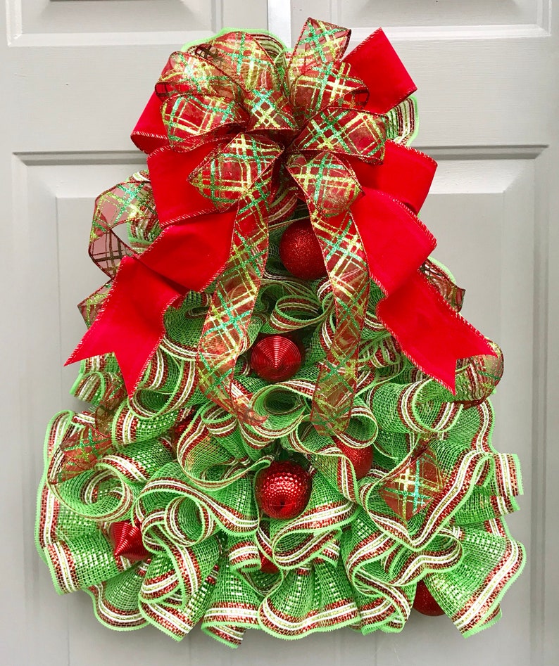 Christmas Tree Deco Mesh Wreath Ornament Wreath Etsy