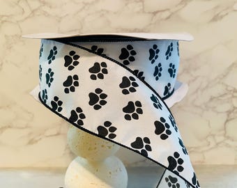 2.5" X 50yds Paw Print  Ribbon, 2.5" Wired Edge Pet Ribbon
