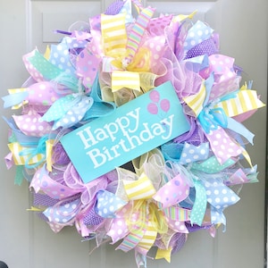 Custom Happy Birthday Deco Mesh Wreath, Party Wreath, Event Wreath, Birthday Wall Decoration, Unicorn Decor