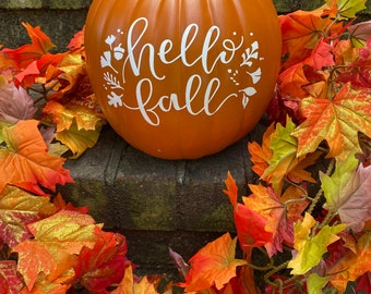 Hello Fall Pumpkin Fall Front Porch Decor, Custom Pumpkin for Mantle, Halloween Gift, Vinyl Decal