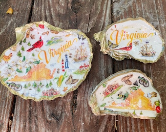 Virginia State Beach Theme Oyster or Scallop Shell Ring Dish, Jewelry Trinket Dish, Stocking Stuffer, Coastal Decor