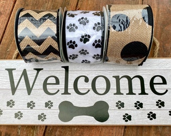 Wreath Supplies for Welcome Dog Wreath, DIY Pet Lover Gift, Wooden Sign and 10yd Ribbon