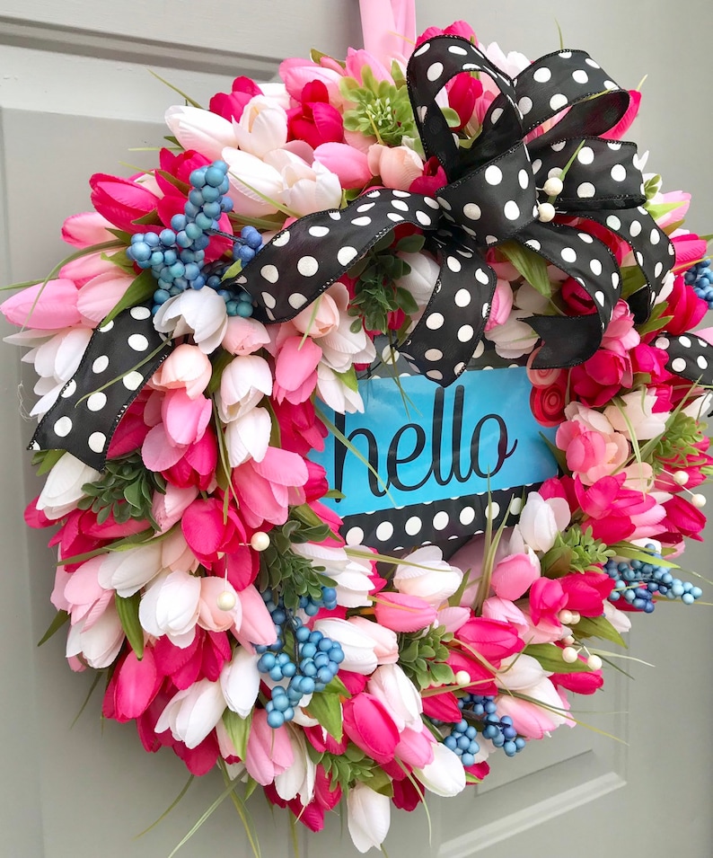 Summer Front Door Tulip Wreath Hello Everyday Wreath Welcome Wreath Spring Decor