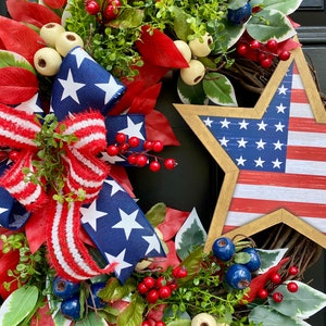 Flag Wreath, Patriotic Floral Grapevine Wreath, July 4th Wreath, July Fourth Americana, America Wreath image 2