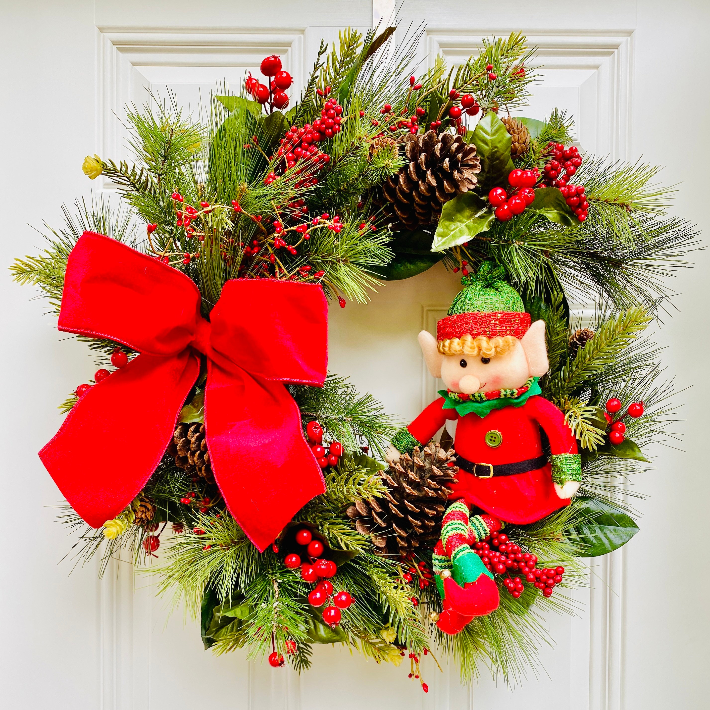 20 Christmas Wreaths for Your Front Door 4 Elf Christmas Wreath for Front Door, Christmas Floral Holiday Decor,…