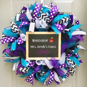Custom School Wreath with Chalkboard Teacher Sign, Teacher Appreciation Gift, Personalized Classroom Door Decor, Doctors Office