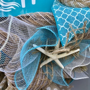 Life's A Beach Burlap Deco Mesh Wreath with Seashells, Seashell Wreath, Beach Wreath, Starfish Wreath image 7