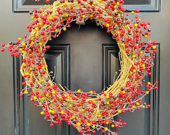 Fall Berry Wreath, Christmas Minimalist Rustic Front Door Decor, Year Round Wreath