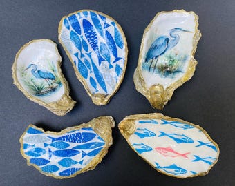 Beach Theme Oyster Shell Ring Dish, Fish Trinket Dish, Stocking Stuffer, Coastal Decor