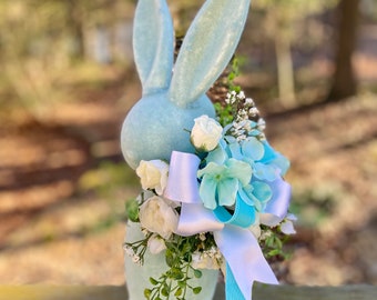 Bunny Easter Decoration, Flocked Bunny Table Decor, Bunny Rabbit Floral Arrangement