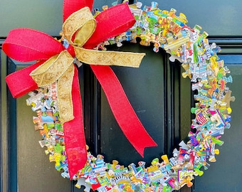Las Vegas Puzzle Wreath, Game Room Decor, Front Door Decor, Craft Room Wall, Teacher Classroom Gift