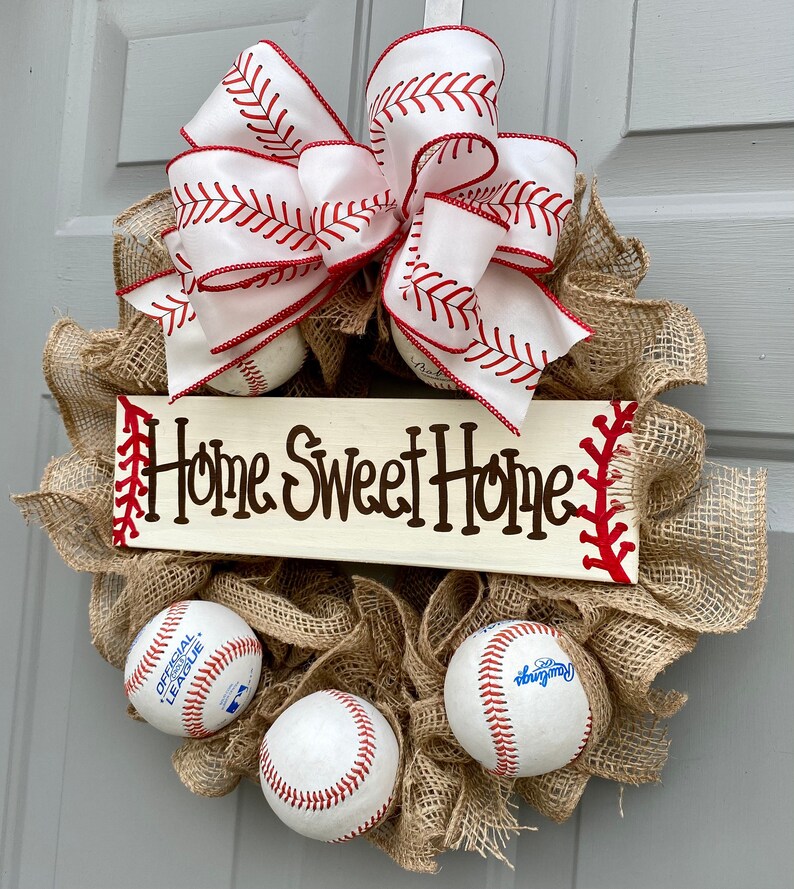 Baseball Wreath for Front Door Home Sweet Home Baseball Etsy