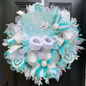 Ice Skating Christmas Wreath for Front Door, Baby It’s Cold Outside, Holiday Winter Decor