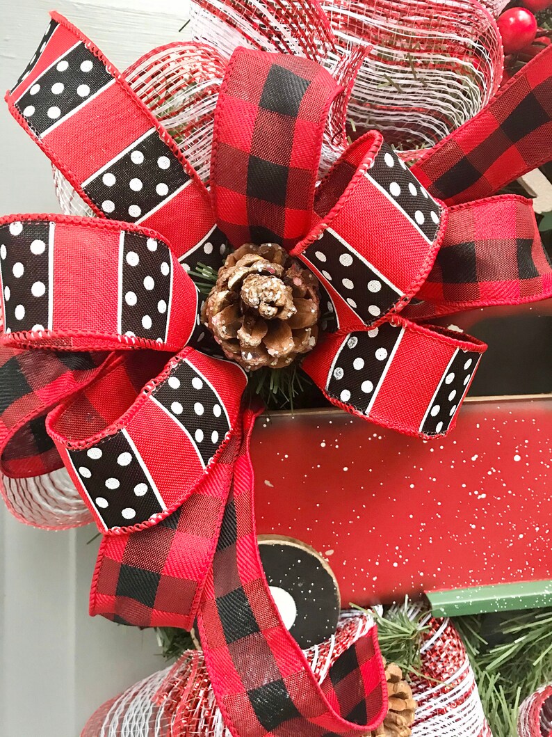 Old Red Truck Christmas Red Truck Wreath Christmas Decor Buffalo Plaid Evergreen