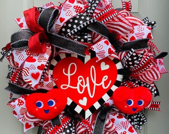 Happy Valentine's Day Deco Mesh, Valentine Love Heart Decor, Front Door Wreath Gift for Her