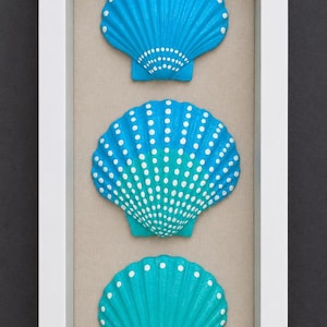 Coastal Seashell Wall Art, Beach Painted Shell Shadow Box Wall Decor, Nautical Beach House Decor, Ocean Art