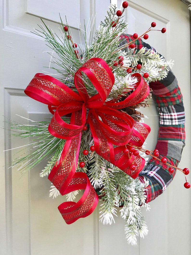 Christmas Wreath Flannel Christmas Decor Holly Berries - Etsy