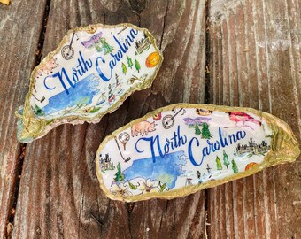 North Carolina State Beach Theme Oyster Shell Ring Dish, Jewelry Trinket Dish, Stocking Stuffer, Coastal Decor