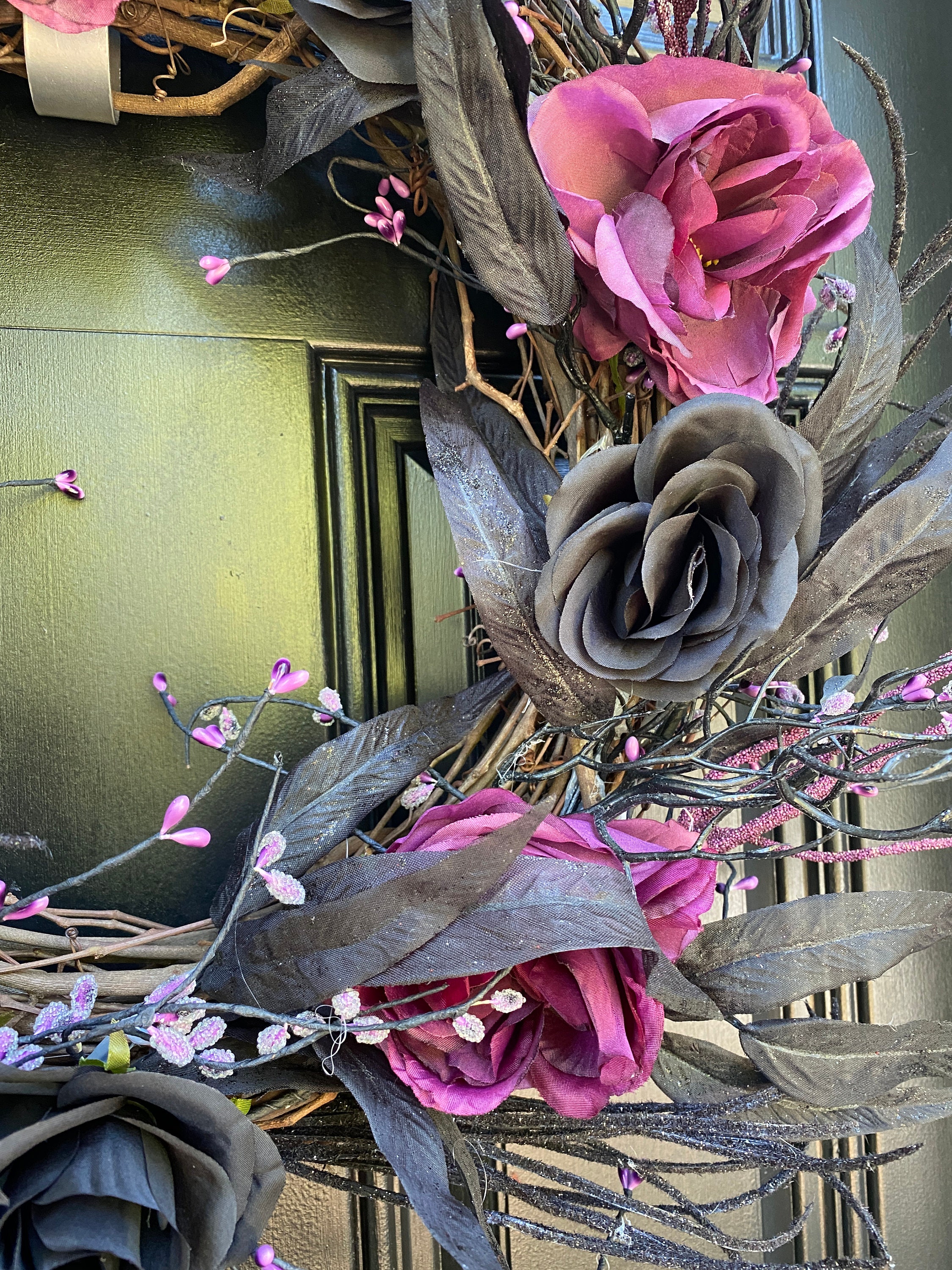 Ghirlanda Gotica Di Halloween Con Foglie D'Acero Nere E Rosa – Portacandele Per Decorazioni Casa E Festa