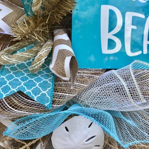 Life's A Beach Burlap Deco Mesh Wreath with Seashells, Seashell Wreath, Beach Wreath, Starfish Wreath image 4