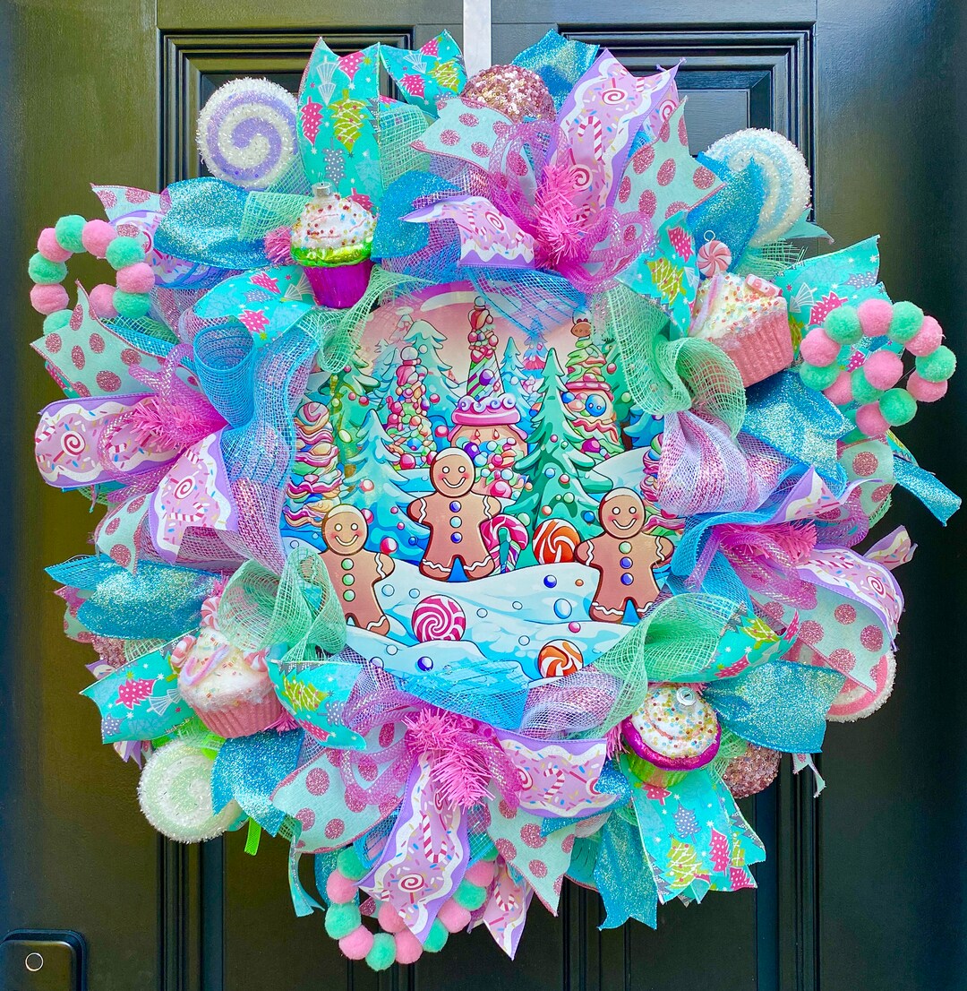 Gingerbread Candy Land Theme Christmas Wreath for Front Door Etsy