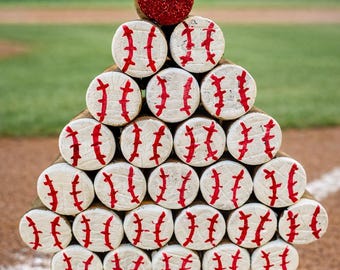 Baseball Wine Cork Tree, Wine Lover Gift, Gift for Baseball Mom or Coach, Rustic Tree Shelf Sitter