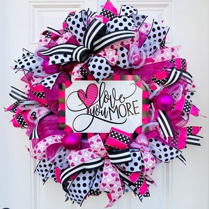 Love You More, Happy Valentine&#39;s Day Deco Mesh Wreath, Valentine Themed Heart Decor