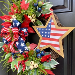 Flag Wreath, Patriotic Floral Grapevine Wreath, July 4th Wreath, July Fourth Americana, America Wreath image 6