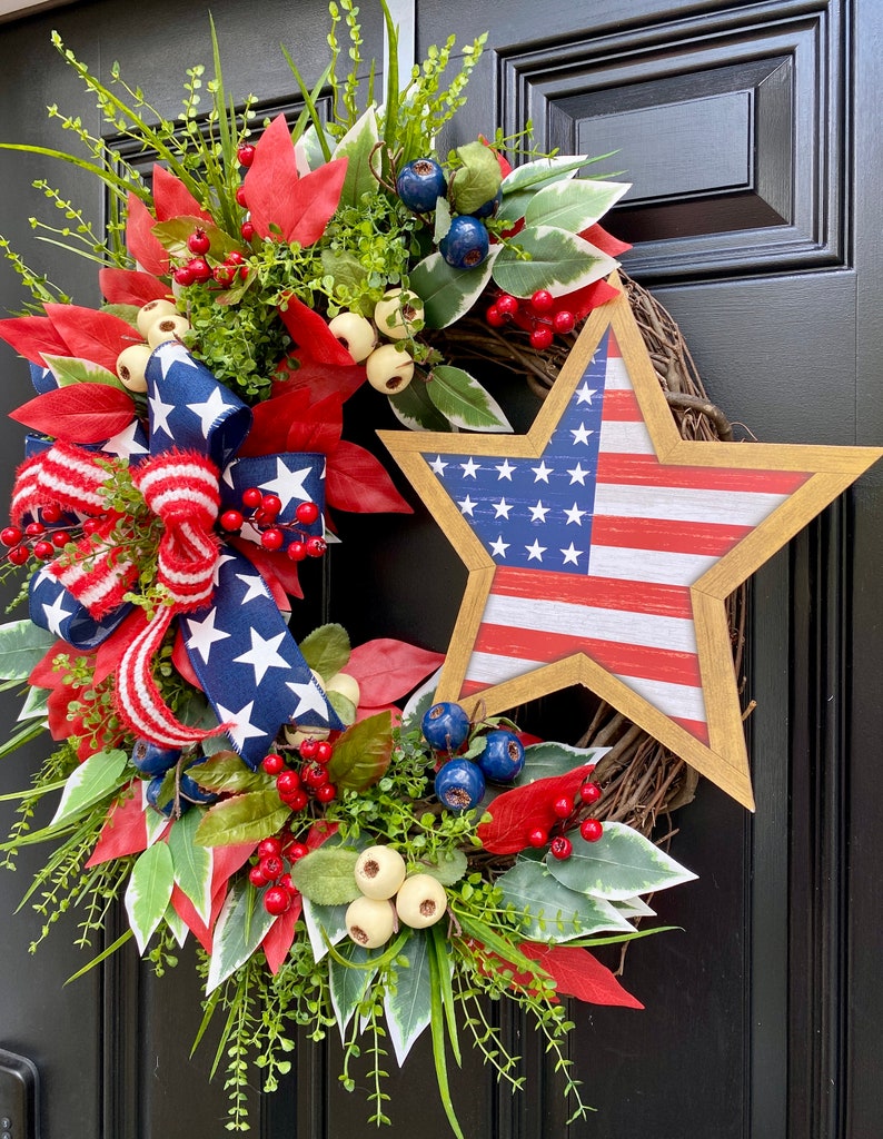 Flag Wreath, Patriotic Floral Grapevine Wreath, July 4th Wreath, July Fourth Americana, America Wreath image 6