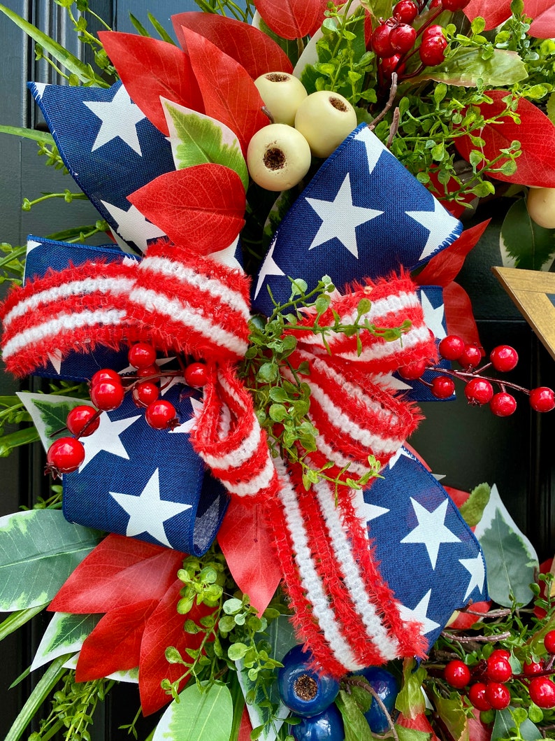 Flag Wreath, Patriotic Floral Grapevine Wreath, July 4th Wreath, July Fourth Americana, America Wreath image 4