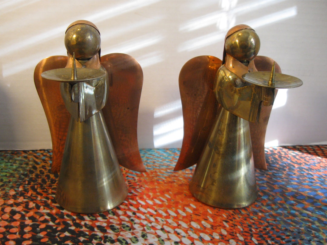 Vintage Brass and Copper Angel Candle Holders Have Two Sold