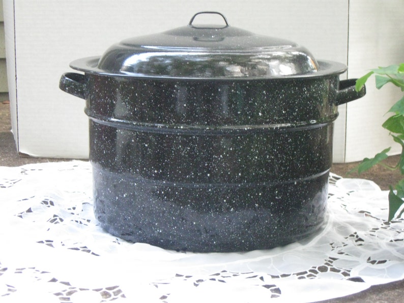 Vintage Blue Enamel Canning Pot With Metal Bottle Holder Paper Etsy