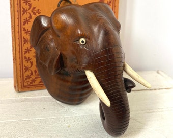ELEPHANT Wall Decor Hand Carved Indian Elephant Vintage ASIAN Carving Vintage Home Decor BOHO Home Elephant Lover Gift Longevity & Good Luck