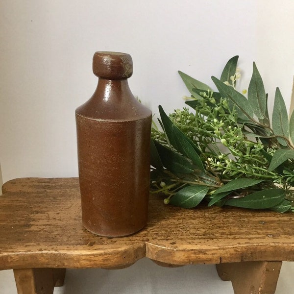 Antique VICTORIAN STONEWARE Bottle Beer Bottle Salt Glazed Stoneware 1800s Rustic Antique Display Bud Vase Restaurant Pub Cafe