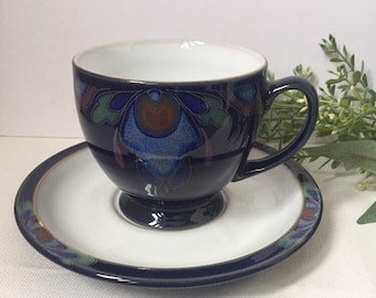 One DENBY Baroque CUP & SAUCER Set (Now Discontinued) Handcrafted Art Nouveau Style Blue Classic Denby Vintage Denby Tableware