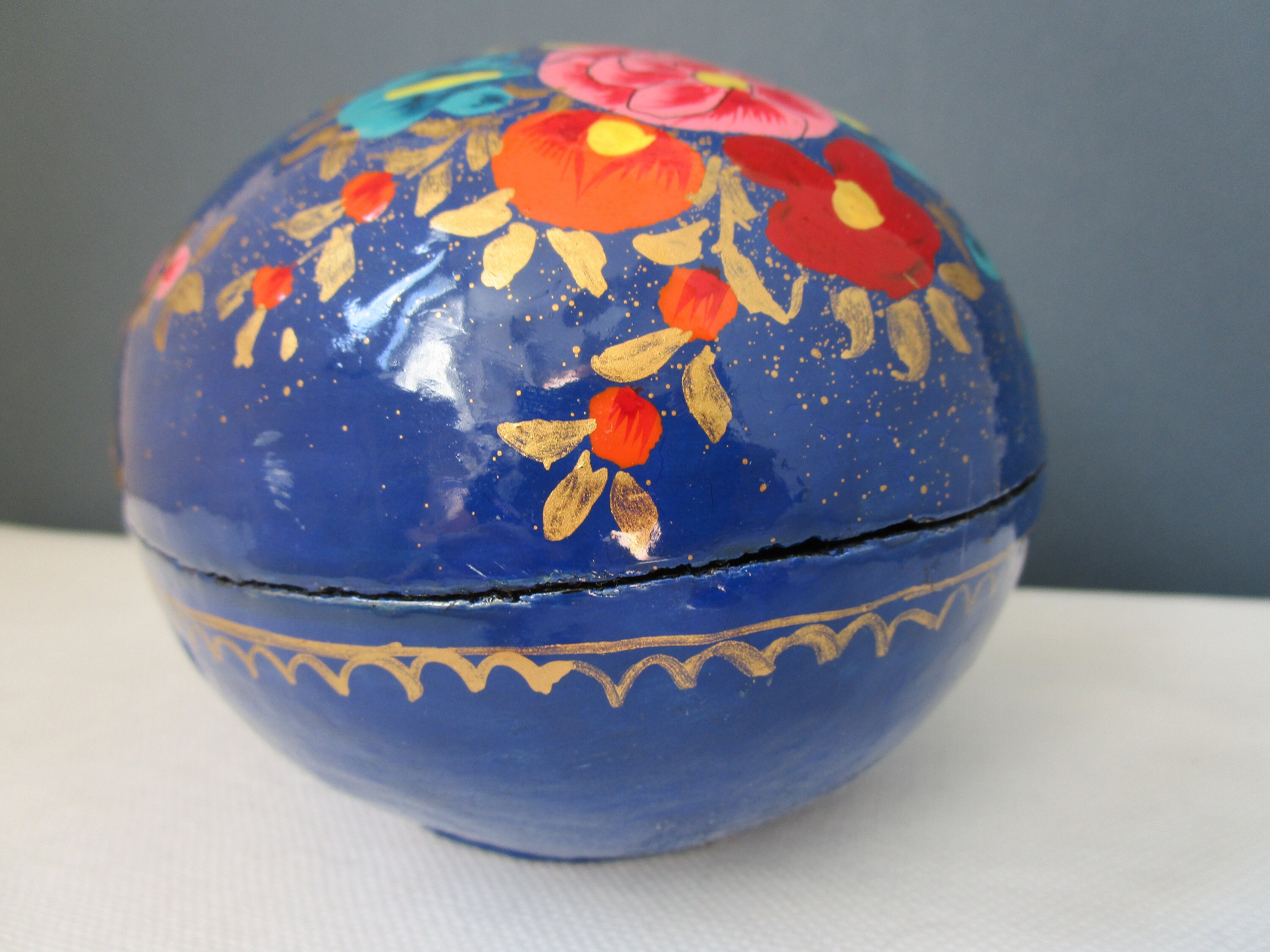 LARGE Vintage Papier Mache EGG Hand Painted ASIAN Egg Trinket Etsy