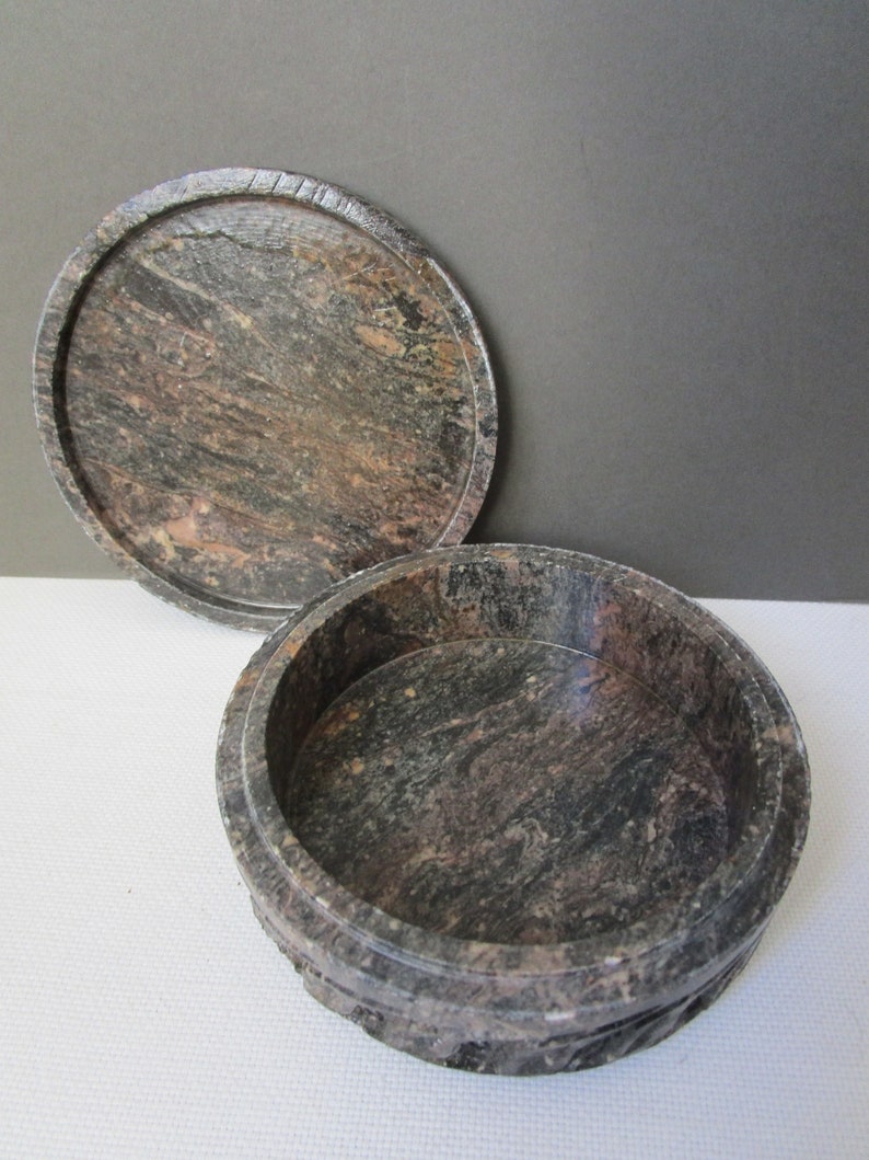 LARGE Soapstone Carved BOX Circular Carved Indian Soapstone Etsy UK