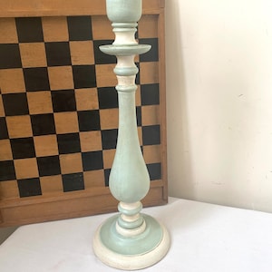 Elegant TALL Hand Painted WOODEN Candle Holder Aged/Distressed Vintage Hand Turned Wooden CANDLESTICK Upcycled Candleholder Vintage Decor