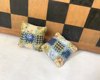 Miniature PATCHWORK CUSHION Handmade Doll's Pillow Dollhouse Cushion 4.5 cm Square EMBROIDERED Cushion  Doll/Teddy Collectors Dolls House