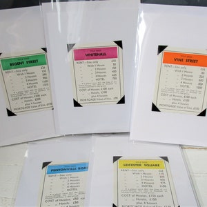 Vintage MONOPOLY Cards Set of FIVE Blank Inside Greetings Card Thank You Card Vintage Game Cards Notecards with Black Photo Corners