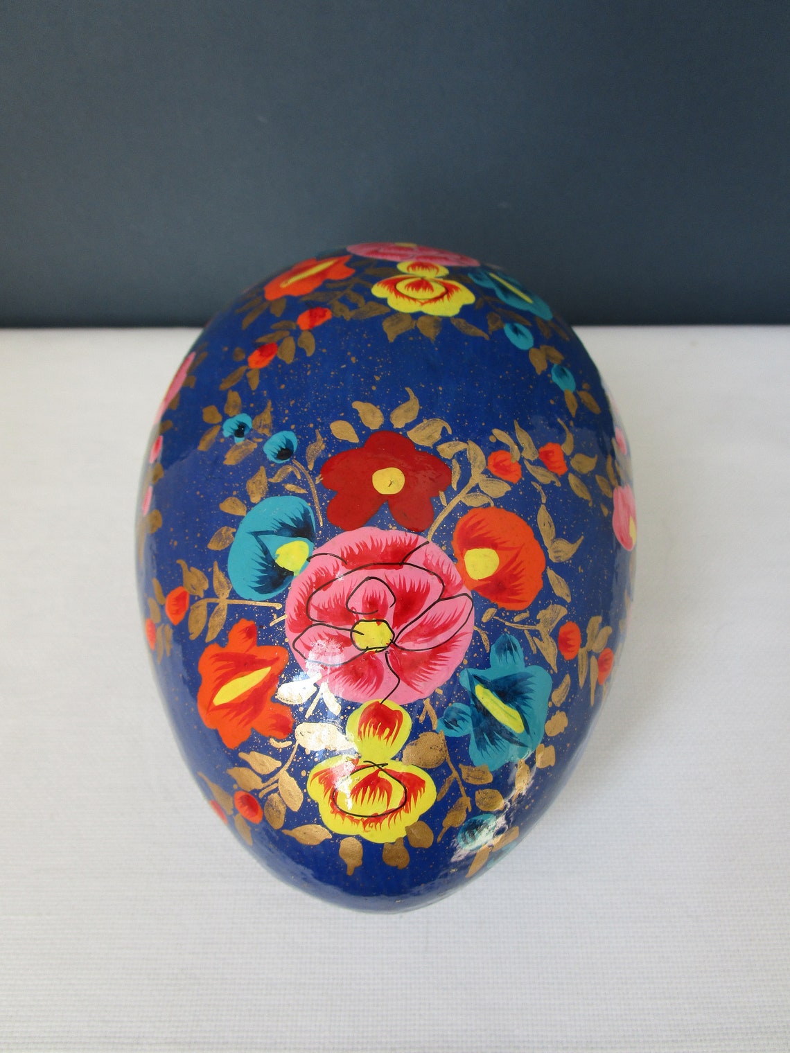 LARGE Vintage Papier Mache EGG Hand Painted ASIAN Egg Trinket Etsy