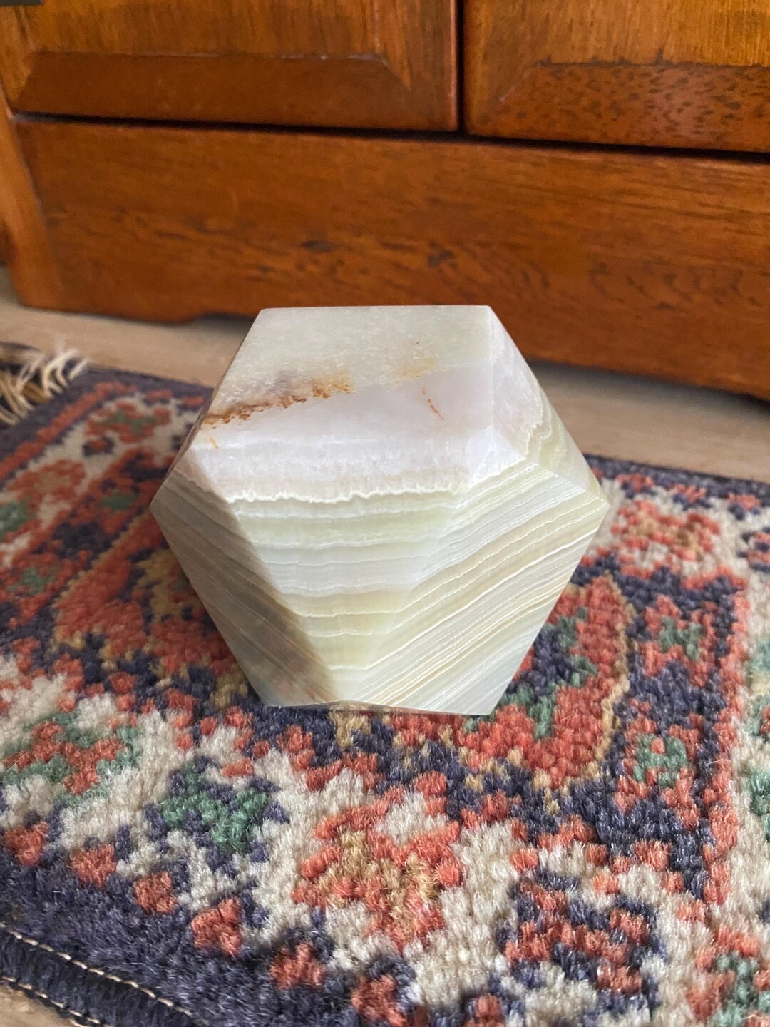 Marbled Paperweights Vintage Onyx MARBLE Paperweight TETRADECAGON 14 Sided Stone Paperweight ...