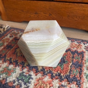 Vintage Onyx MARBLE Paperweight TETRADECAGON 14 Sided Stone Paperweight Desk Accessory Hand Crafted Stone Office Decor Striated Marble
